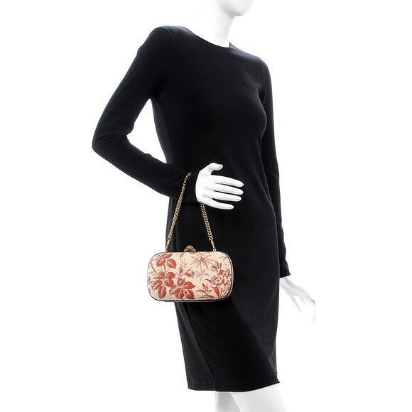 Gucci Linen Herbarium Cherry Blossom Print Broadway Box Chain Clutch Bag - Picture 3 of 15